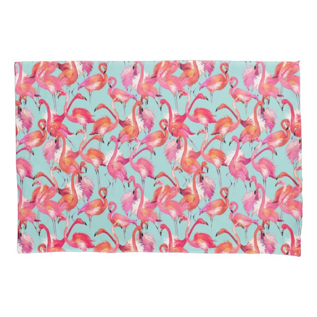 Housse D'oreillers Flamants roses d'aquarelle recueillis (devant-gauche)