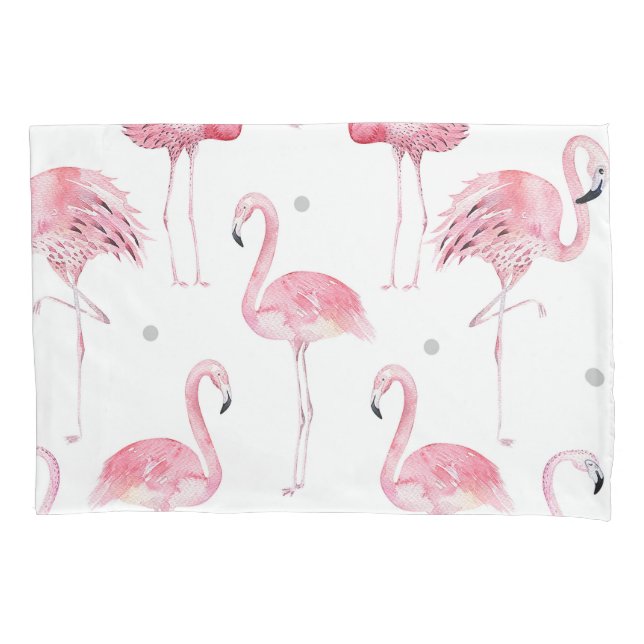 Housse D'oreillers Flamants roses points gris chic minimal personnali (devant)