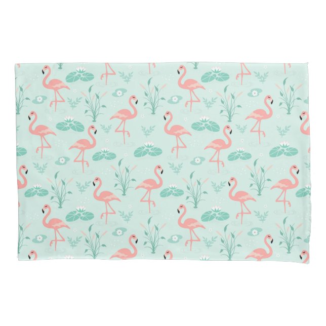 Housse D'oreillers Flamants roses vert tropical oiseaux tendance  (devant)