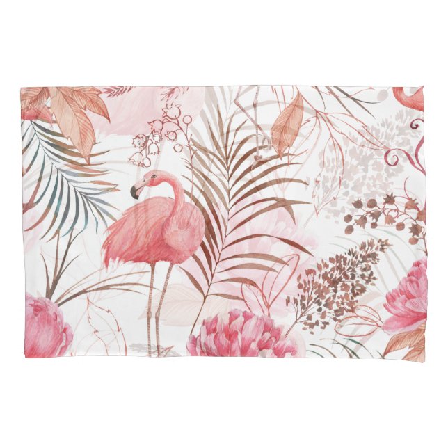 Housse D'oreillers Flamingo rose, motif d'aquarelle de pivoine. (devant)