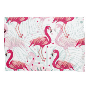 Housse D'oreillers Flamingo tropical et feuille, motif d'été.