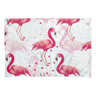 Housse D'oreillers Flamingo tropical et feuille, motif d'été.