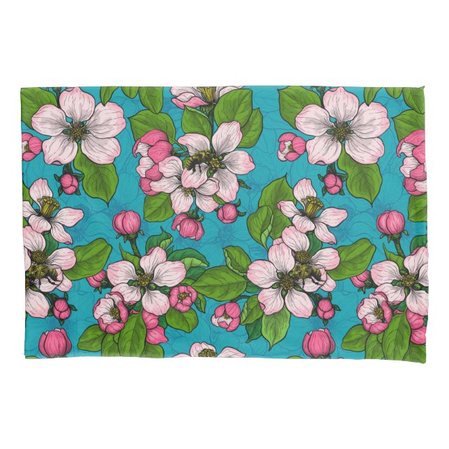 Housse D'oreillers Fleur d'Apple sur le turquoise (devant)