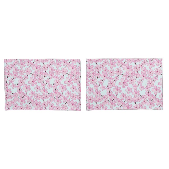 Housse D'oreillers Fleur de cerisier, sakura rose printanier (devant-Set)