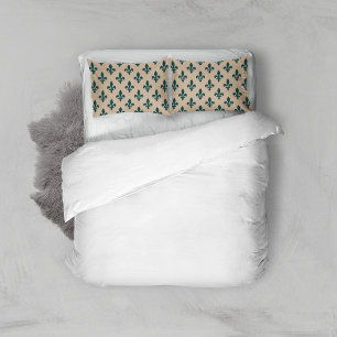 Housse D'oreillers Fleur de Lis Motif, Royal French Green on Cream