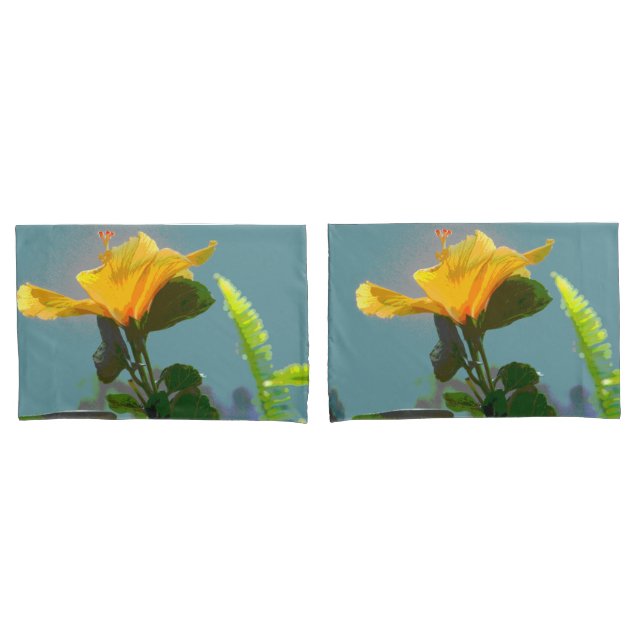 Housse D'oreillers Fleur d'Hibiscus Jaune Orange (devant-Set)