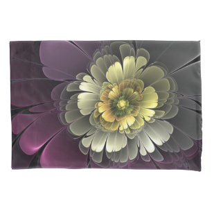 Housse D'oreillers Fleur fractale grise khaki pourpre moderne abstrai