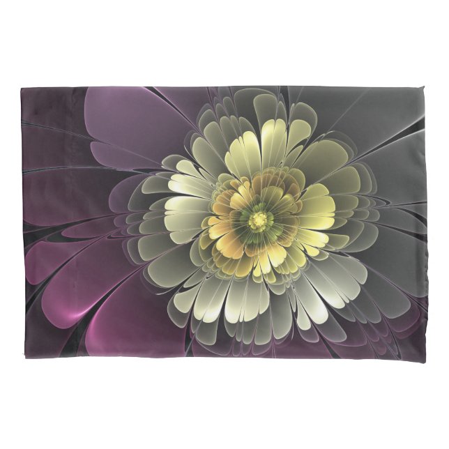 Housse D'oreillers Fleur fractale grise khaki pourpre moderne abstrai (devant)