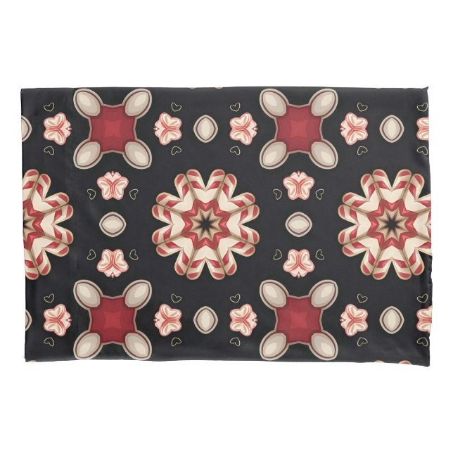 Housse D'oreillers Fleur géométrique rouge et beige  (devant)