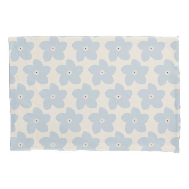 Housse D'oreillers Fleur Rétro Bleu Clair Et Crème (devant)