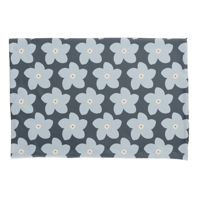 Housse D'oreillers Fleur Rétro Bleu Clair Et Navy (devant)
