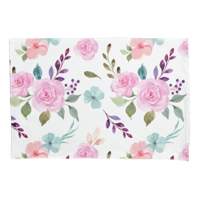 Housse D'oreillers Fleur rose aquarelle sans couture (devant)