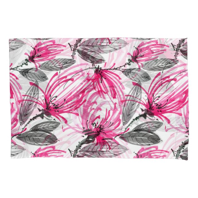 Housse D'oreillers Fleur rouge orientale : Motif d'aquarelle. (devant)