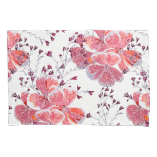 Housse D'oreillers Fleur rouge rose sur blanc.