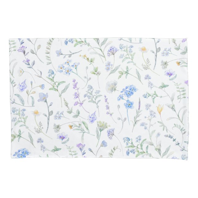 Housse D'oreillers Fleur sauvage aquarelle bleu violet (devant)