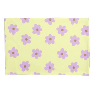 Housse D'oreillers Fleuron jaune violet rétro Y2K Pastel Blossom