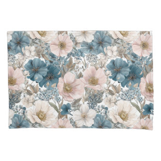 Housse D'oreillers Fleurs aquarelles vintage bleu rose