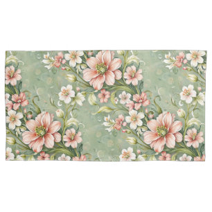Housse D'oreillers Fleurs blanches et roses sur le sol