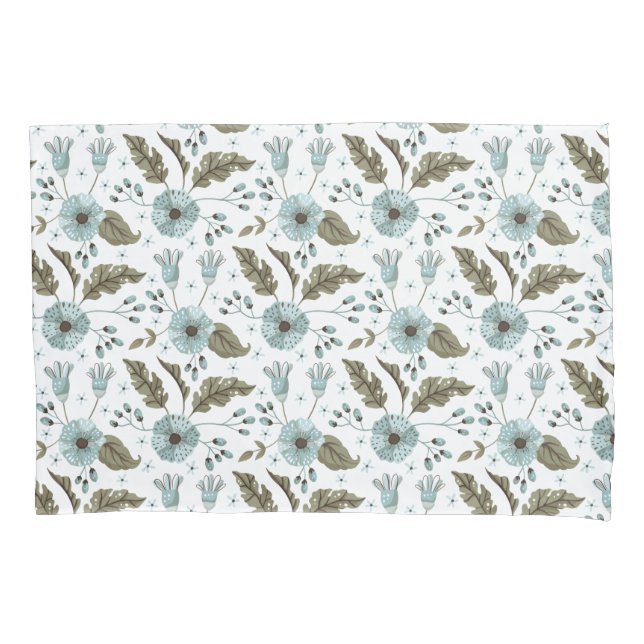 Housse D'oreillers Fleurs bleues et vertes (devant)