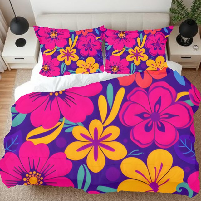 Housse D'oreillers Fleurs colorées-Dopamine Style-Fleurs rétro (Colorful Blooms-Dopamine Style Pillow Case)