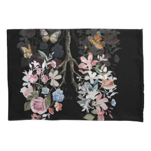 Housse D'oreillers Fleurs colorées, papillons, illustration de poumon