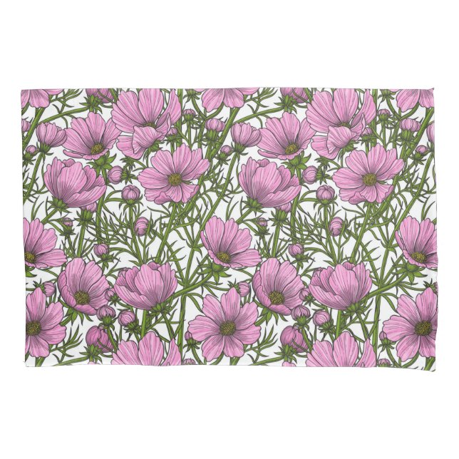 Housse D'oreillers Fleurs Cosmos roses (devant)