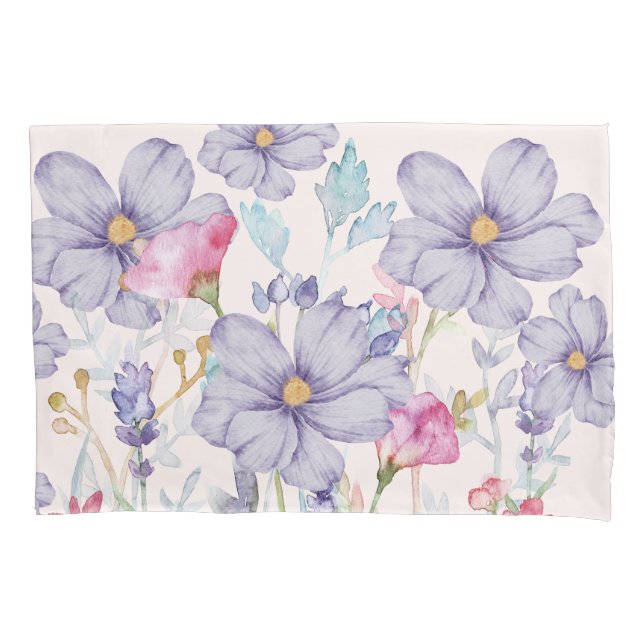Housse D'oreillers Fleurs d'aquarelle douce Rose et violet (devant)