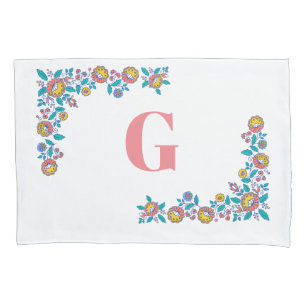 Housse D'oreillers Fleurs d'art populaire norvégiennes   Monogramme