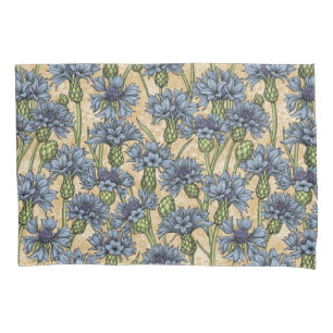 Housse D'oreillers Fleurs de maïs bleues, fleurs sauvages sur le jaun