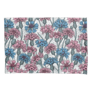 Housse D'oreillers Fleurs de maïs roses et bleues, fleurs sauvages su