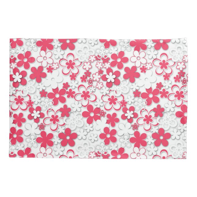 Housse D'oreillers Fleurs de papier rouge et blanc (Dos)