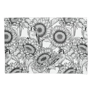Housse D'oreillers Fleurs de soleil et ailerons en noir et blanc