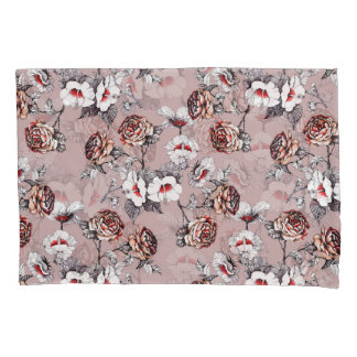 Housse D'oreillers Fleurs dessinées à la main, motif d'aquarelle rose