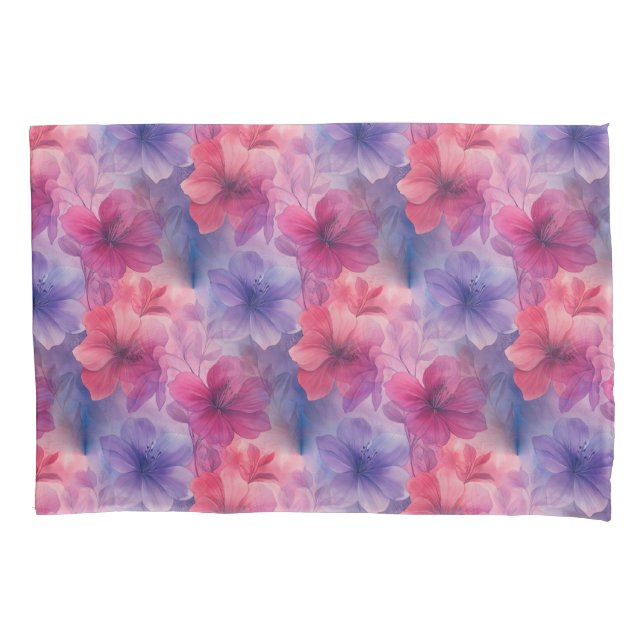 Housse D'oreillers Fleurs d'Hibiscus à l'aquarelle rose et violette  (devant)