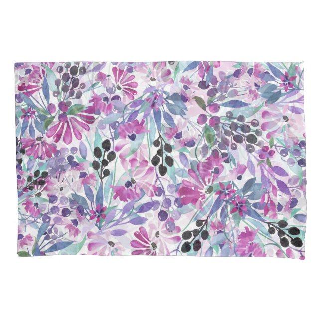 Housse D'oreillers Fleurs et baies pourpres : Aquarelle (devant)