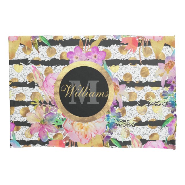 Housse D'oreillers Fleurs et rayures de printemps élégantes (devant)