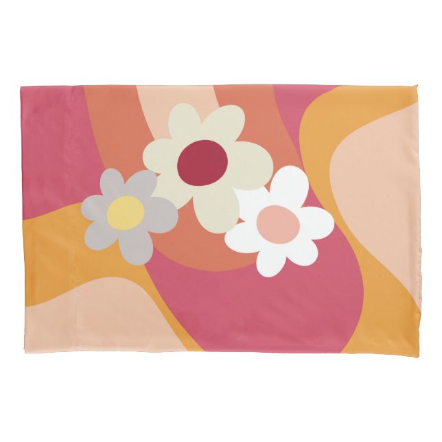 Housse D'oreillers Fleurs et vagues de style rétro (devant)