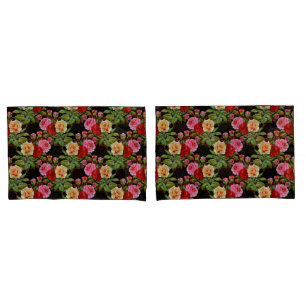 Housse D'oreillers Fleurs florales Roses rouge rose jaune vert