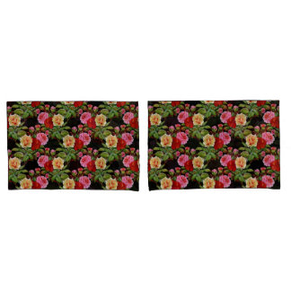 Housse D'oreillers Fleurs florales Roses rouge rose jaune vert