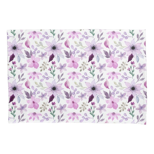 Housse D'oreillers Fleurs florales violettes pastel rose (devant)