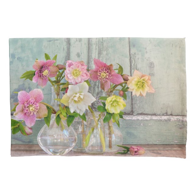 Housse D'oreillers Fleurs | Hellebores dans Vases (devant)