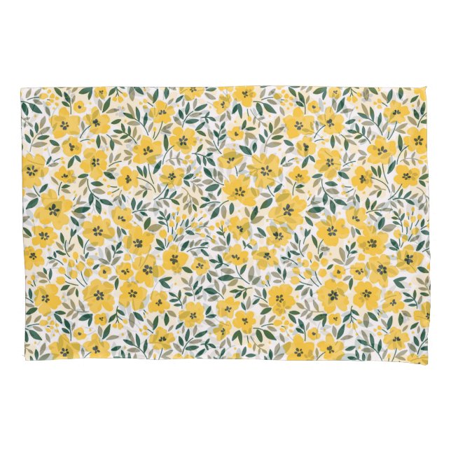 Housse D'oreillers Fleurs jaunes : moderne floral sans soudure. (devant)