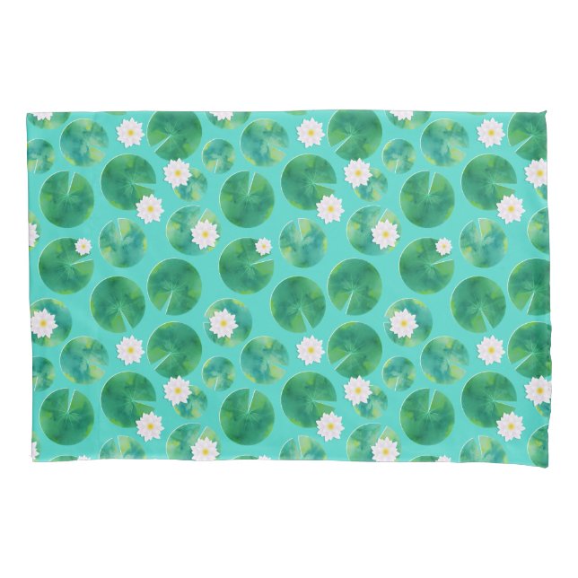 Housse D'oreillers Fleurs Lys d'Eau Blanche & Motif Lily Pad (devant)
