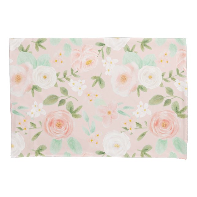 Housse D'oreillers Fleurs Roses d'aquarelle en rose et en rose (devant)