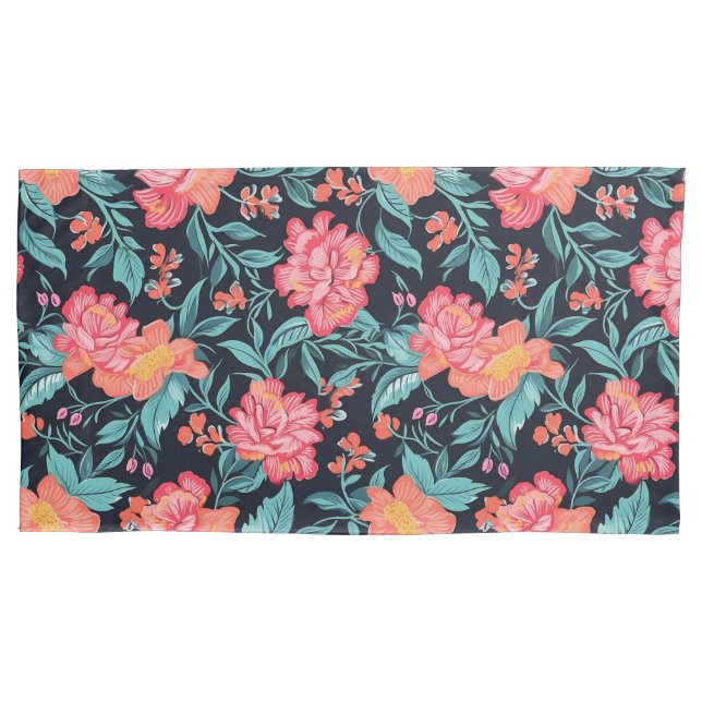 Housse D'oreillers Fleurs roses et coraux (devant-gauche)