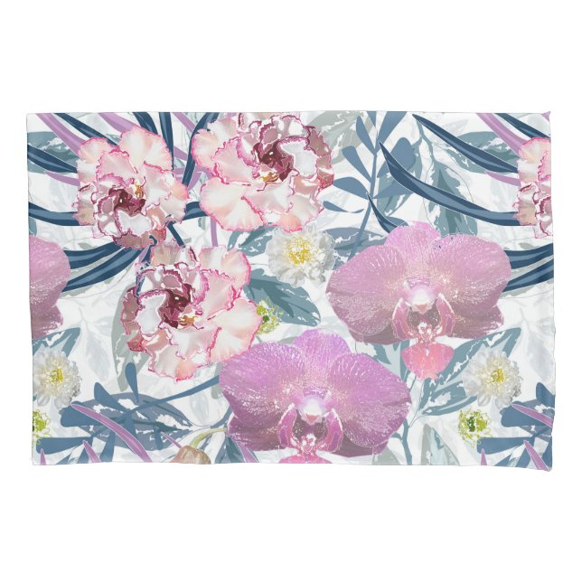 Housse D'oreillers Fleurs roses et orchidées. (devant)