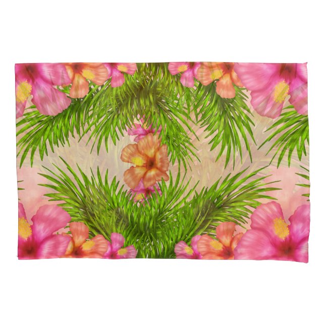 Housse D'oreillers Fleurs roses tropicales Vert Feuille Floral Chic (devant)