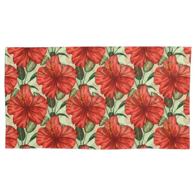 Housse D'oreillers Fleurs rouges motifs à fleurs tropicales (devant-gauche)