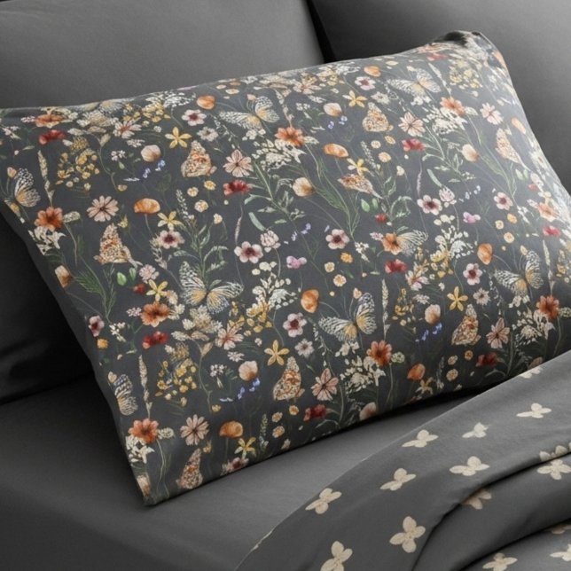 Housse D'oreillers Fleurs sauvages boho gris charbon (Créateur téléchargé)