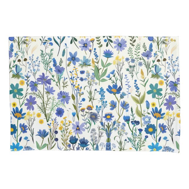 Housse D'oreillers Fleurs sauvages de Jardin Bleu Rustique (devant)
